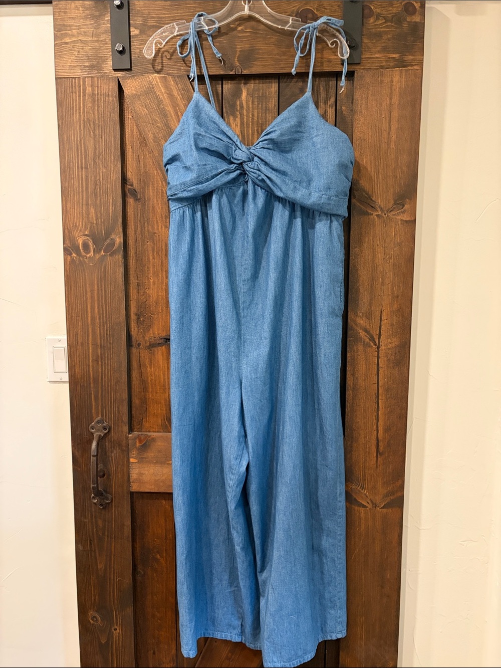 Old Navy Blue Smocked Jumpsuit with Tie Straps